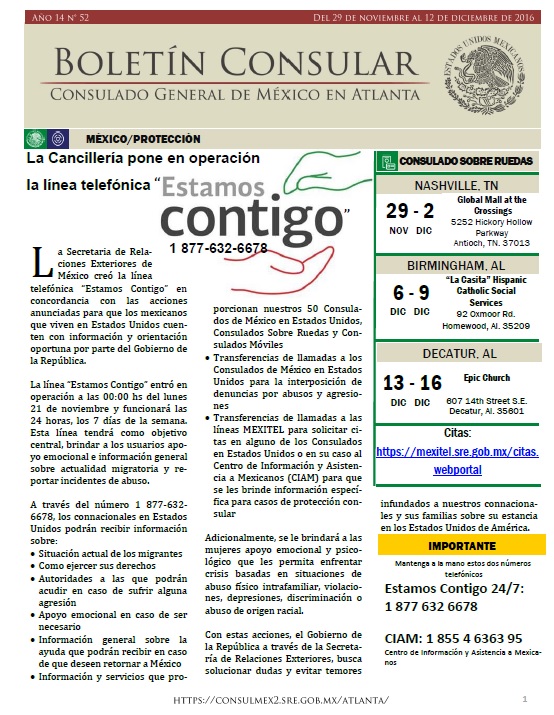 Boletín Consular del 29 de noviembre al 12 de diciembre de 