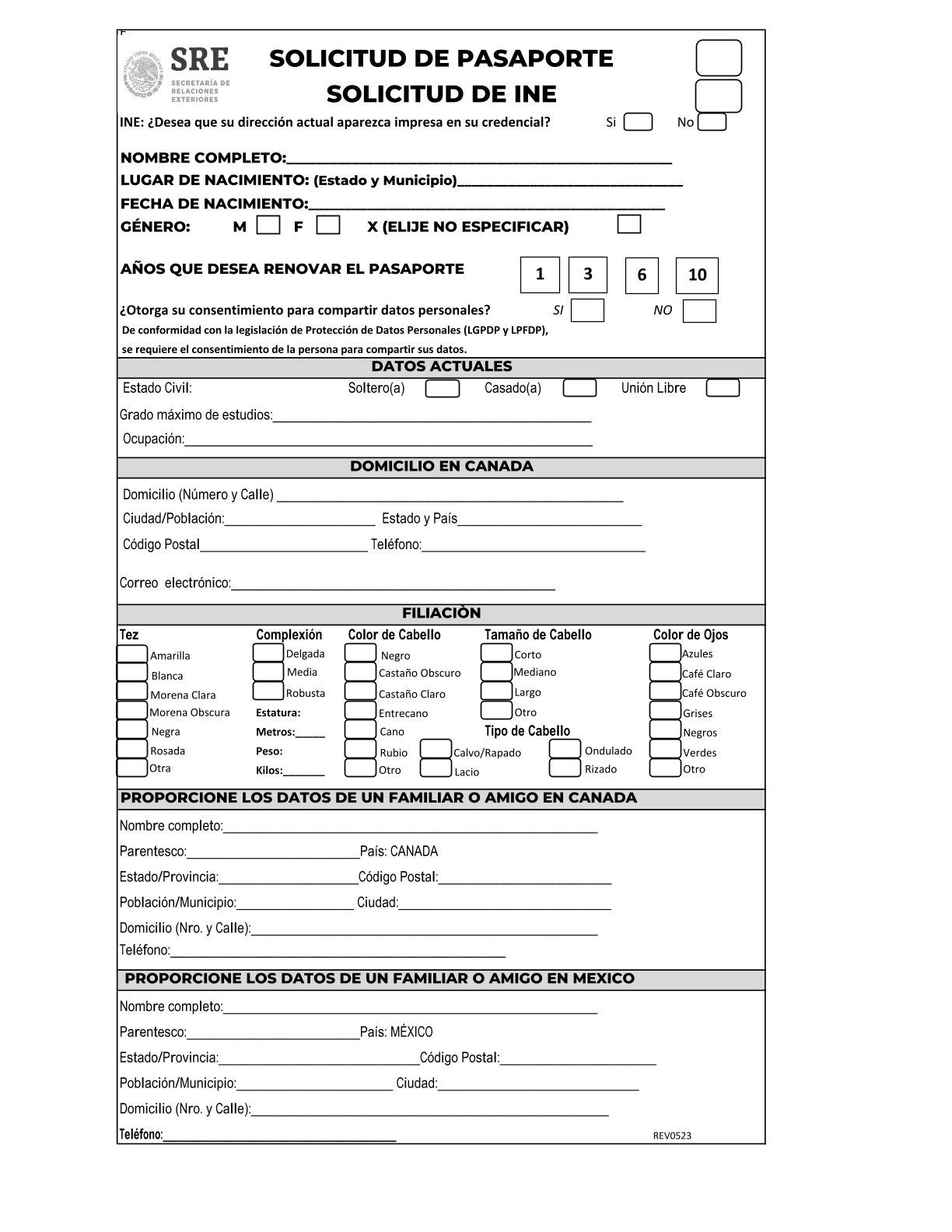 Solicitud para Pasaporte