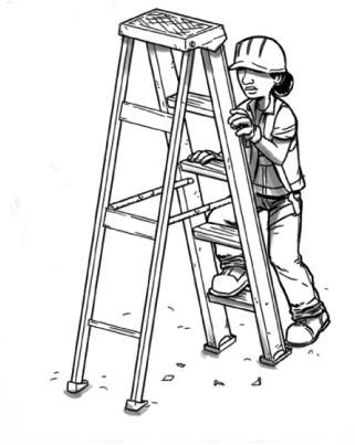 Construction worker construction worker climbing stepladder
